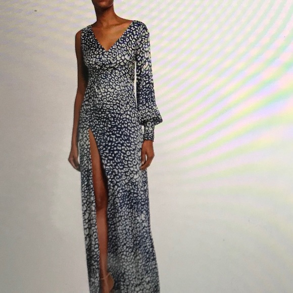 *Alexis One Sleeve High Slit Leopard Print Maxi - Picture 2 of 9